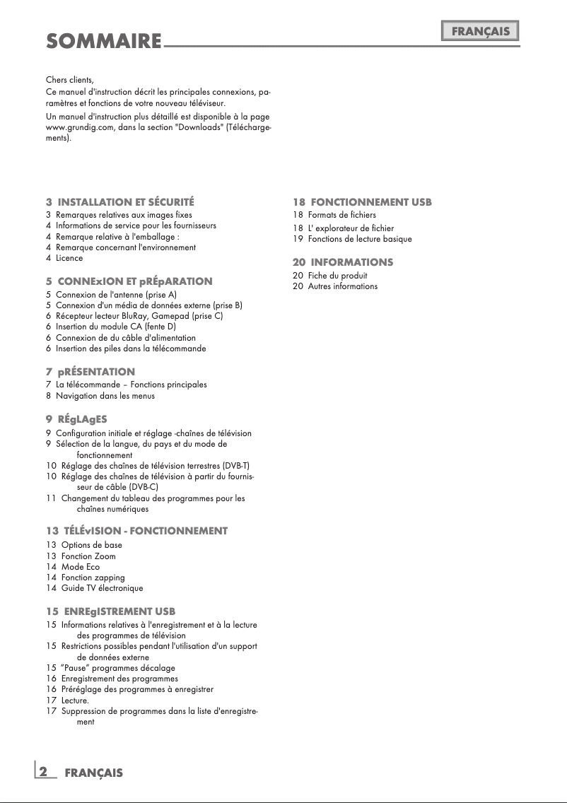 Page 1 de la notice Manuel utilisateur Grundig 32VLE6300BF