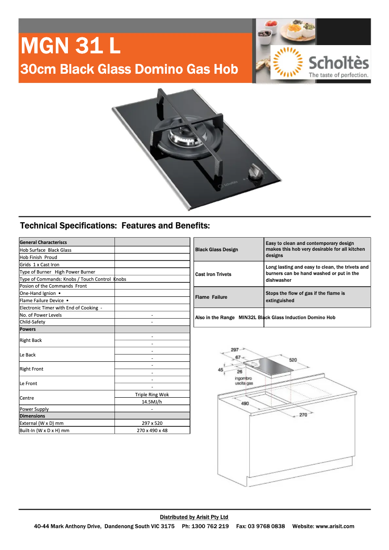 Page 1 de la notice Fiche technique Scholtès MGN31L