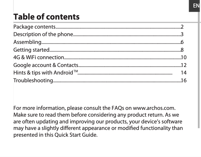 Page 1 of the manual User Manual Archos Helium 45