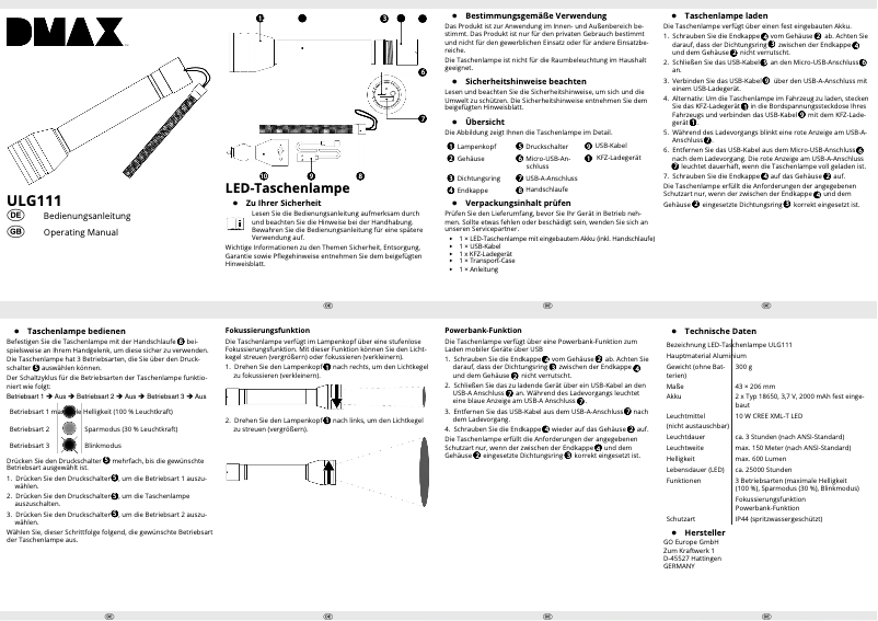Page 1 de la notice Manuel utilisateur Olympia ULG 111