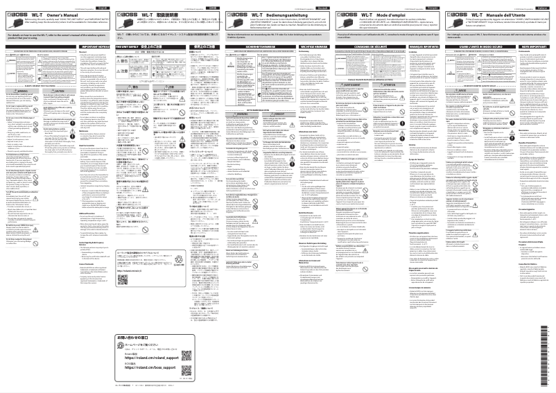 Page 1 de la notice Manuel utilisateur Boss WL-T