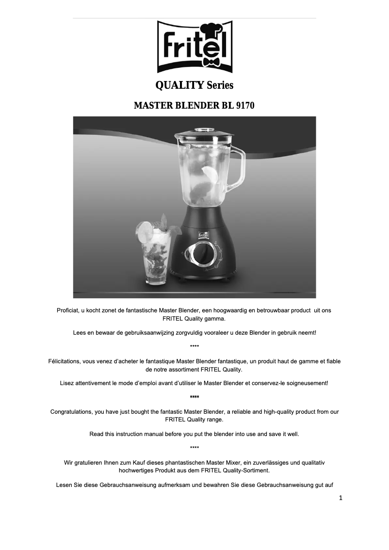 Page 1 de la notice Manuel utilisateur Fritel BL 9170