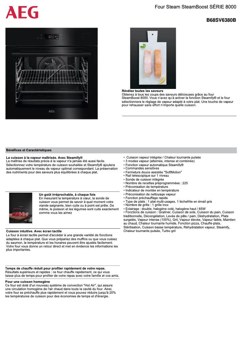 Page 1 de la notice Fiche technique AEG SteamBoost B68SV6380B
