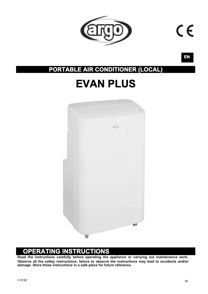 Page 1 de la notice Manuel utilisateur Argoclima Evan Plus