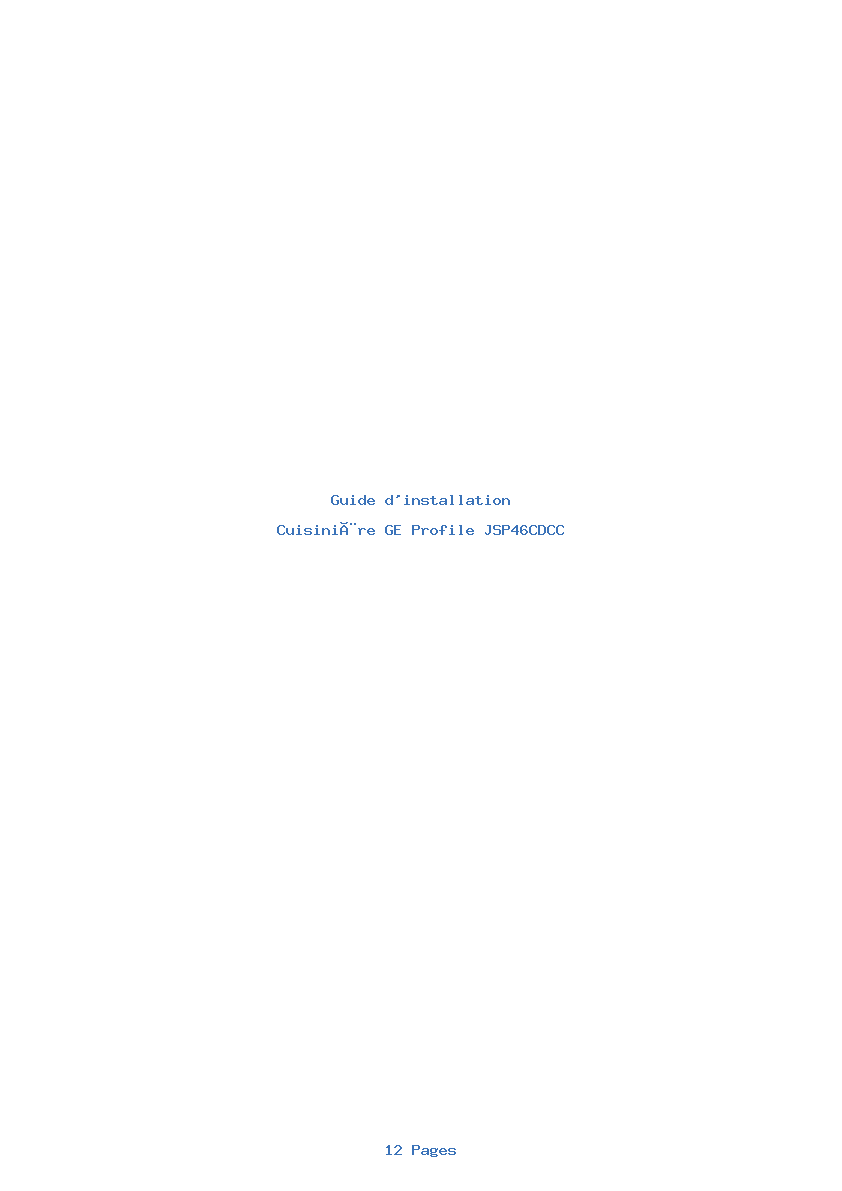 Page 1 de la notice Guide d'installation GE Profile JSP46CDCC
