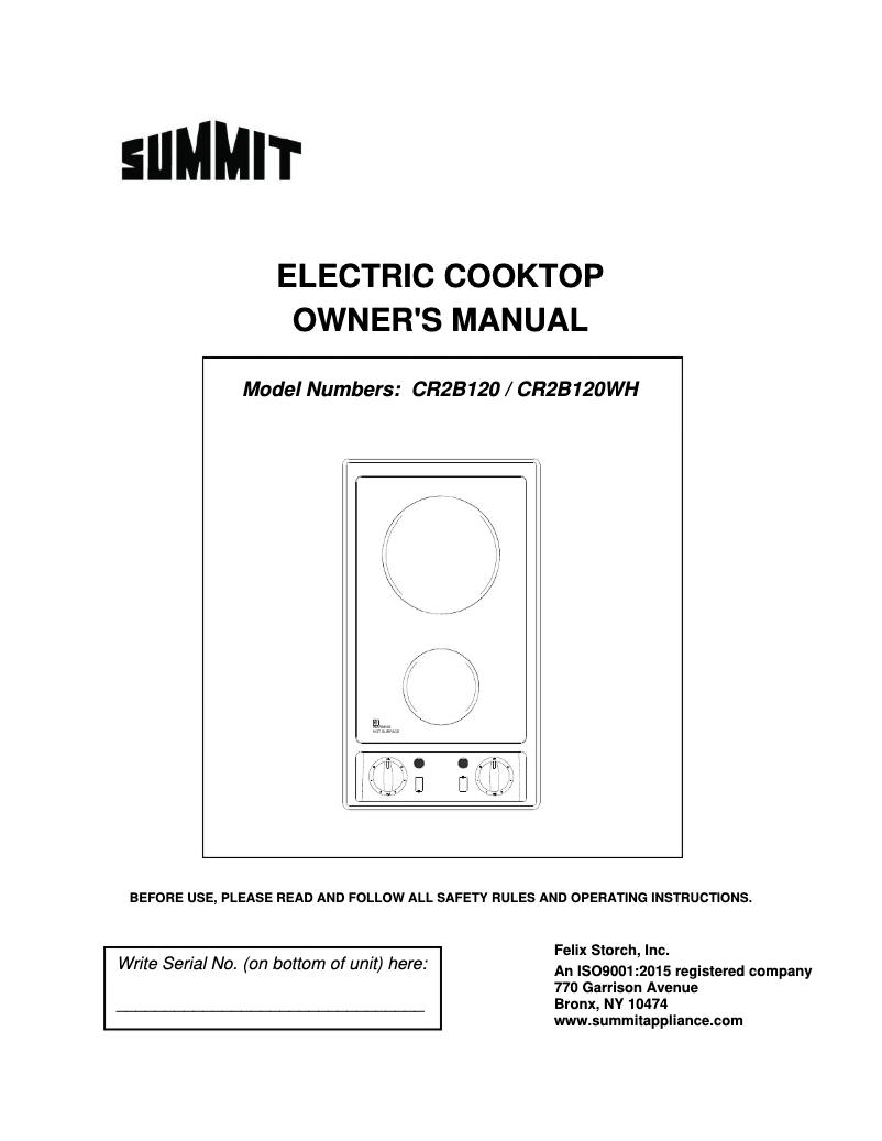 Page 1 de la notice Manuel utilisateur Summit CR2B120WH