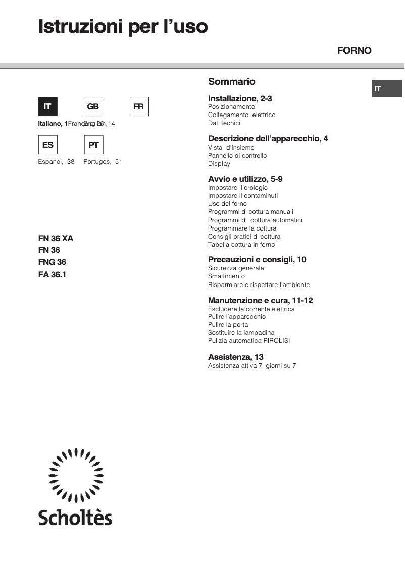 Page 1 de la notice Manuel utilisateur Scholtès FN36