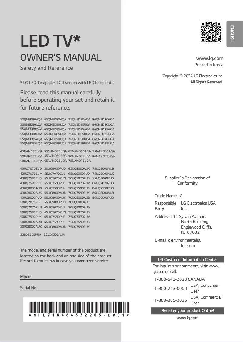 Page 1 de la notice Manuel utilisateur LG 55NANO80AQA