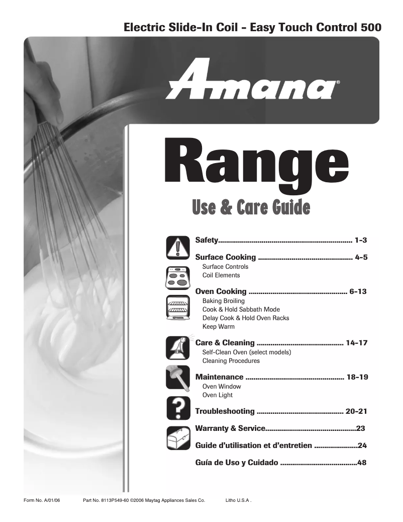 Page 1 de la notice Manuel utilisateur Amana AES3540BAW