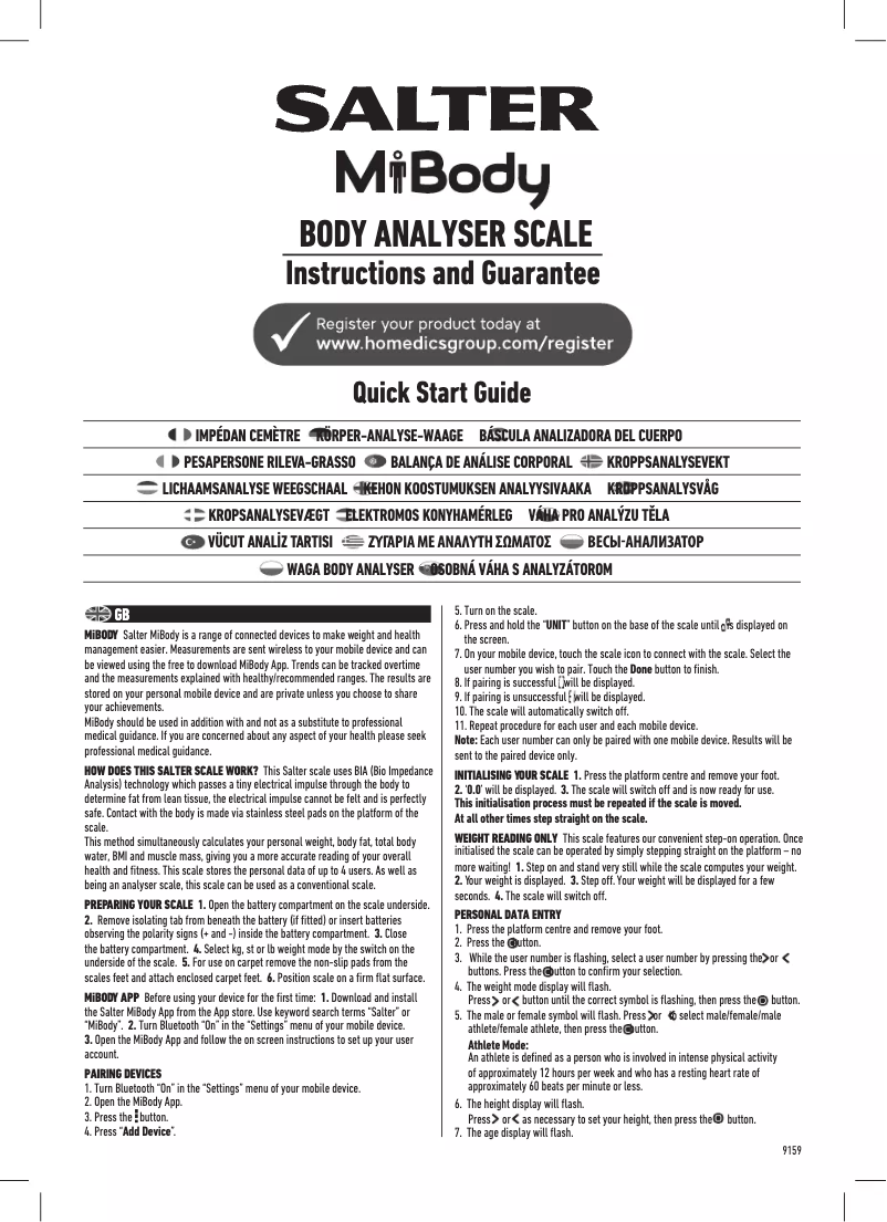 Page 1 de la notice Manuel utilisateur Salter 9159 BK3R MiBody