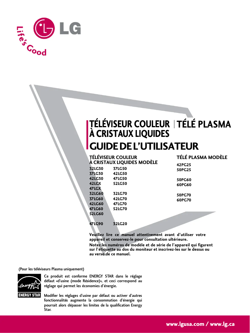 Page 1 de la notice Manuel utilisateur LG 37LG30