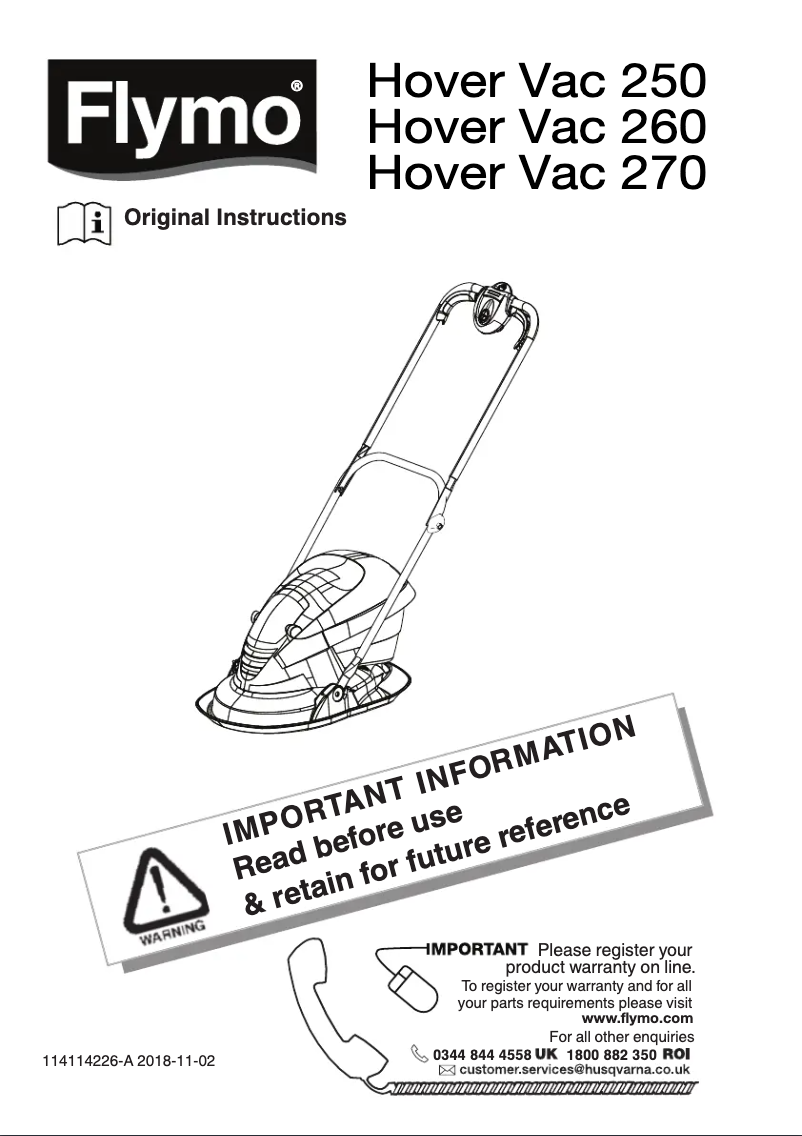 Page 1 de la notice Manuel utilisateur Flymo Hover Vac 250
