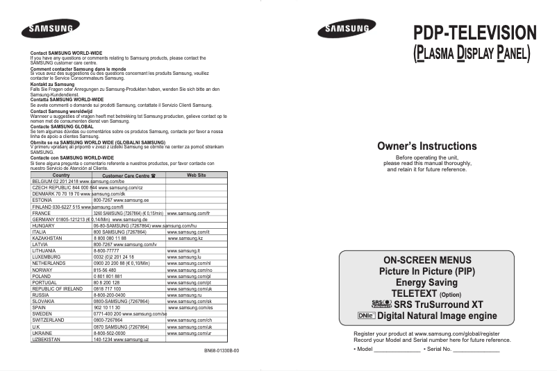 Page 1 de la notice Manuel utilisateur Samsung PS-42E97HD