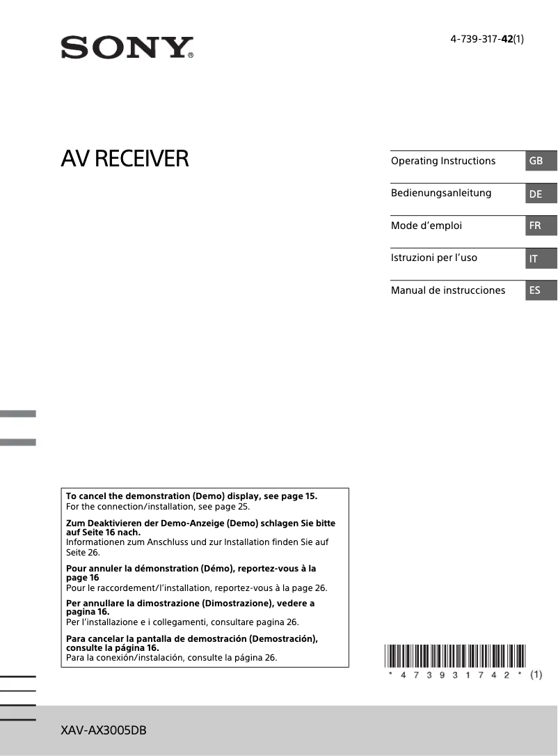 Page 1 de la notice Manuel utilisateur Sony XAV-AX3005DB