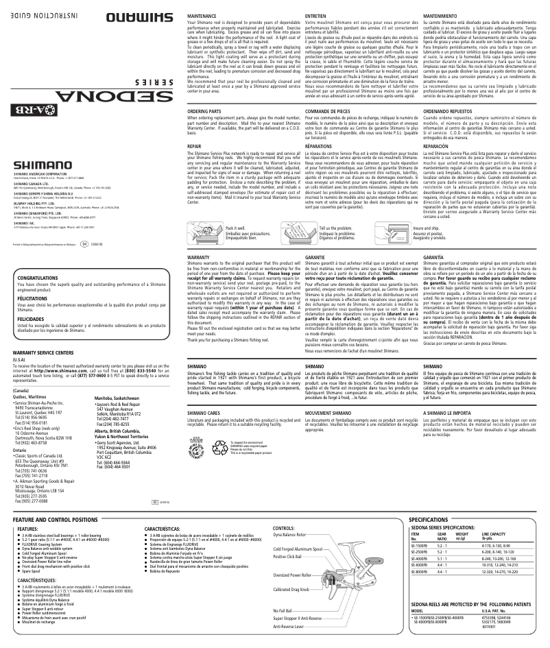 Page 1 de la notice Manuel utilisateur Shimano Sedona 4000FB