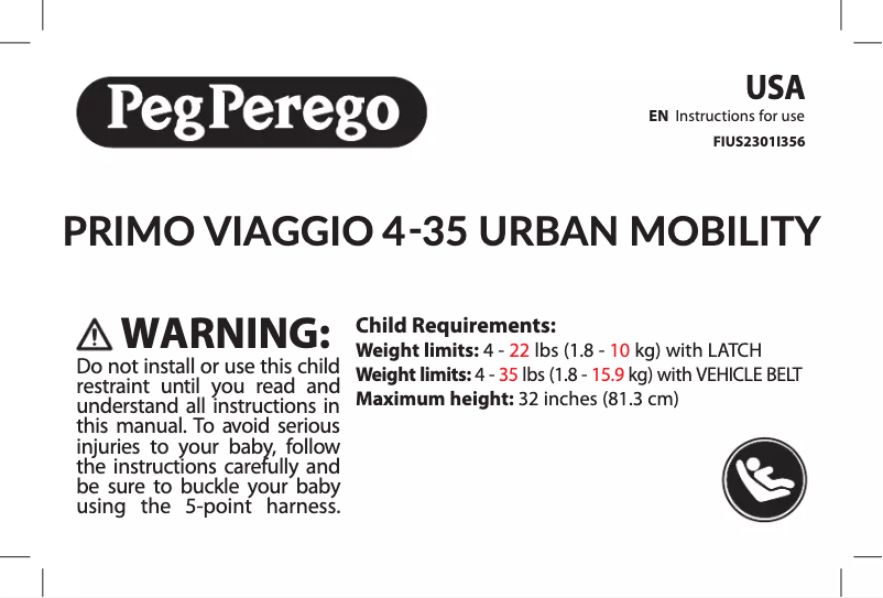 Page 1 de la notice Manuel utilisateur Peg Perego Primo Viaggio 4-35 Urban Mobility