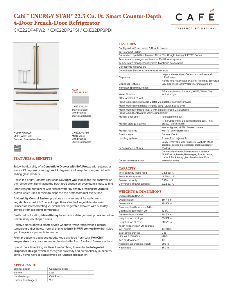 Página 1 del manual Ficha técnica GE Café CXE22DP3PD1