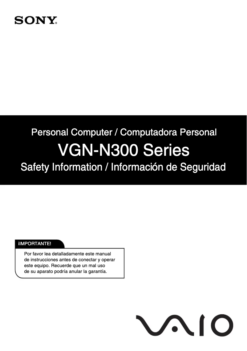 Page 1 de la notice Instructions de sécurité Sony Vaio VGN-N350N