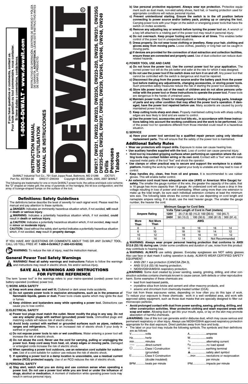 Página 1 del manual Manual de usuario DeWalt DW222