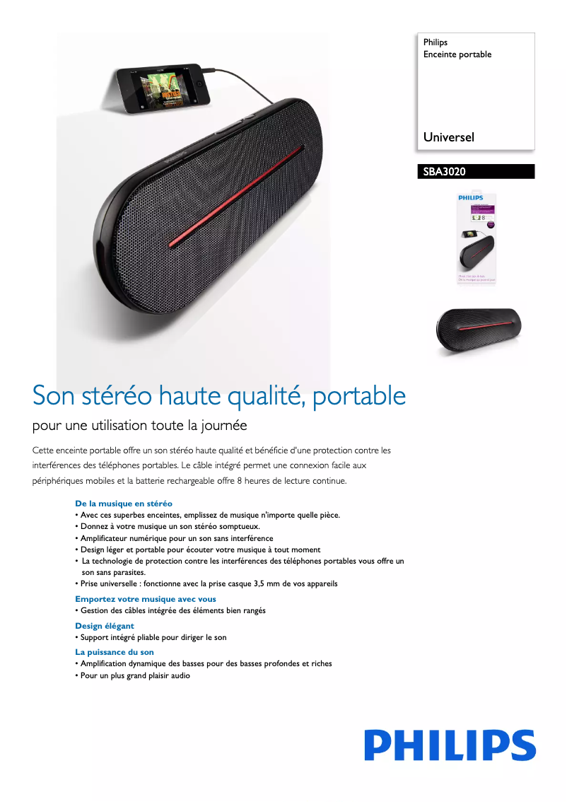 Página 1 del manual Ficha técnica Philips SBA3020