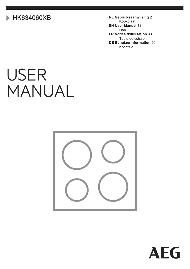 Page 1 de la notice Manuel utilisateur AEG HK634060XB
