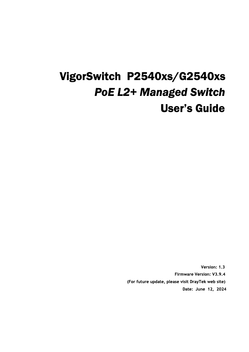 Page 1 de la notice Manuel utilisateur Draytek Vigor Switch G2540xs