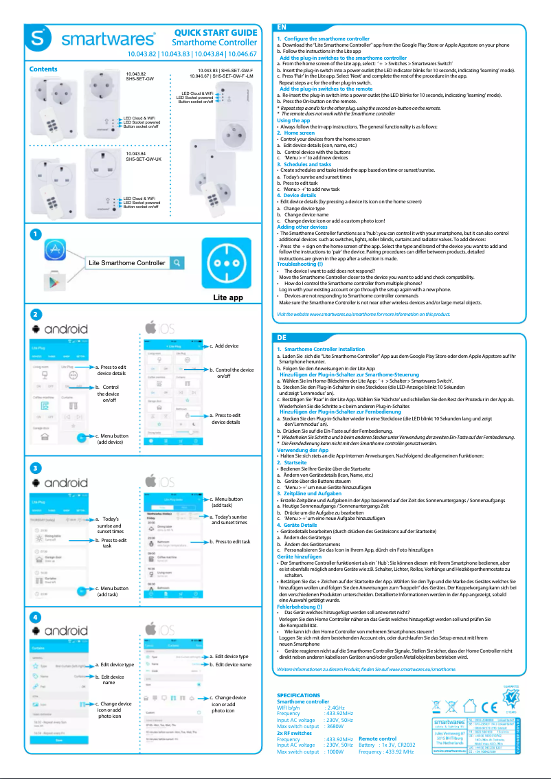 Page 1 de la notice Manuel utilisateur Smartwares SH5-SET-GW-F