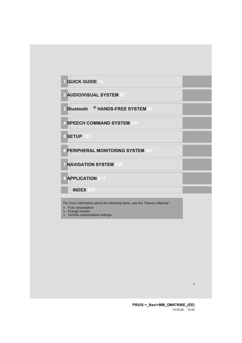 Página 1 del manual Manual de usuario Toyota Prius plus 2014 Navigation