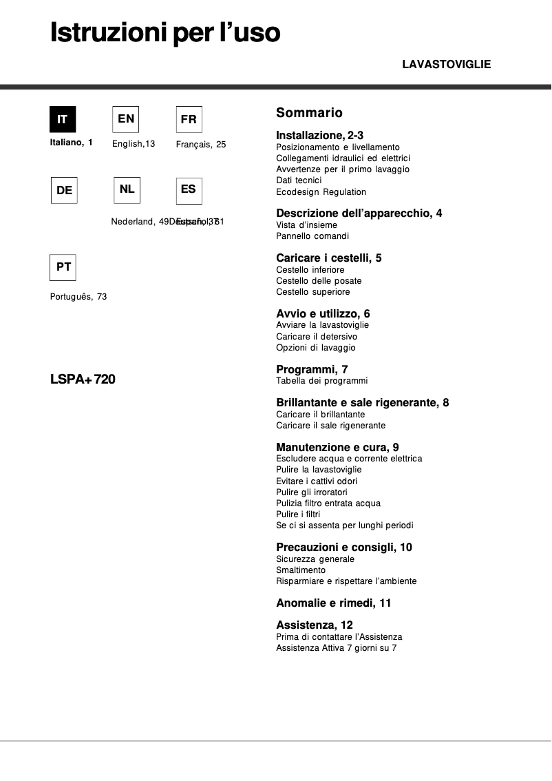 Página 1 del manual Manual de usuario Hotpoint LSPA+ 720A X