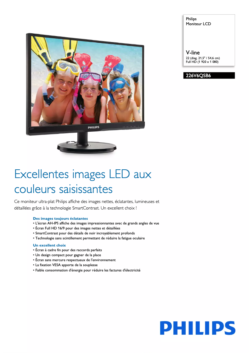 Page 1 de la notice Fiche technique Philips 226V6QSB6