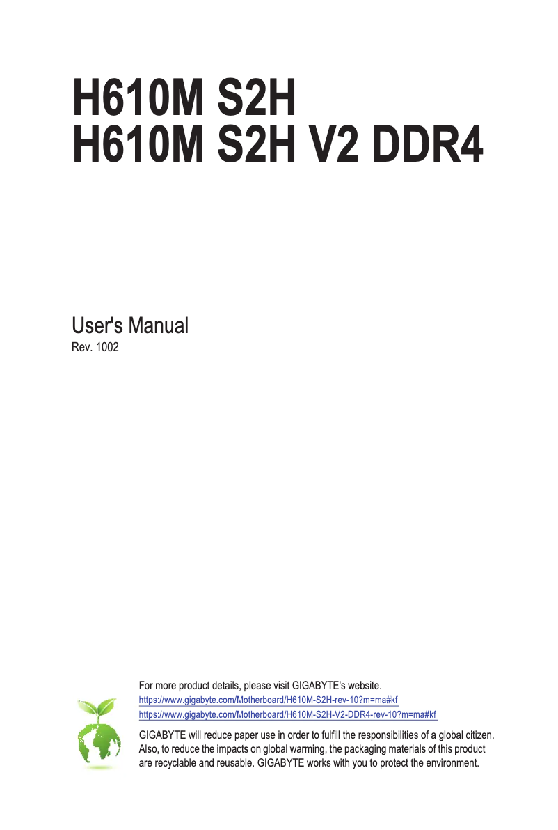 Page 1 de la notice Manuel utilisateur Gigabyte H610M S2H V2 DDR4