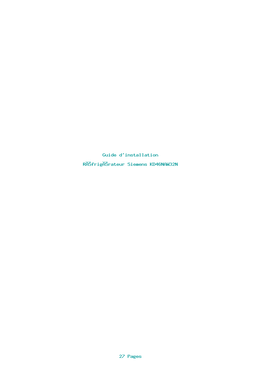 Page 1 de la notice Guide d'installation Siemens KD46NAW32N
