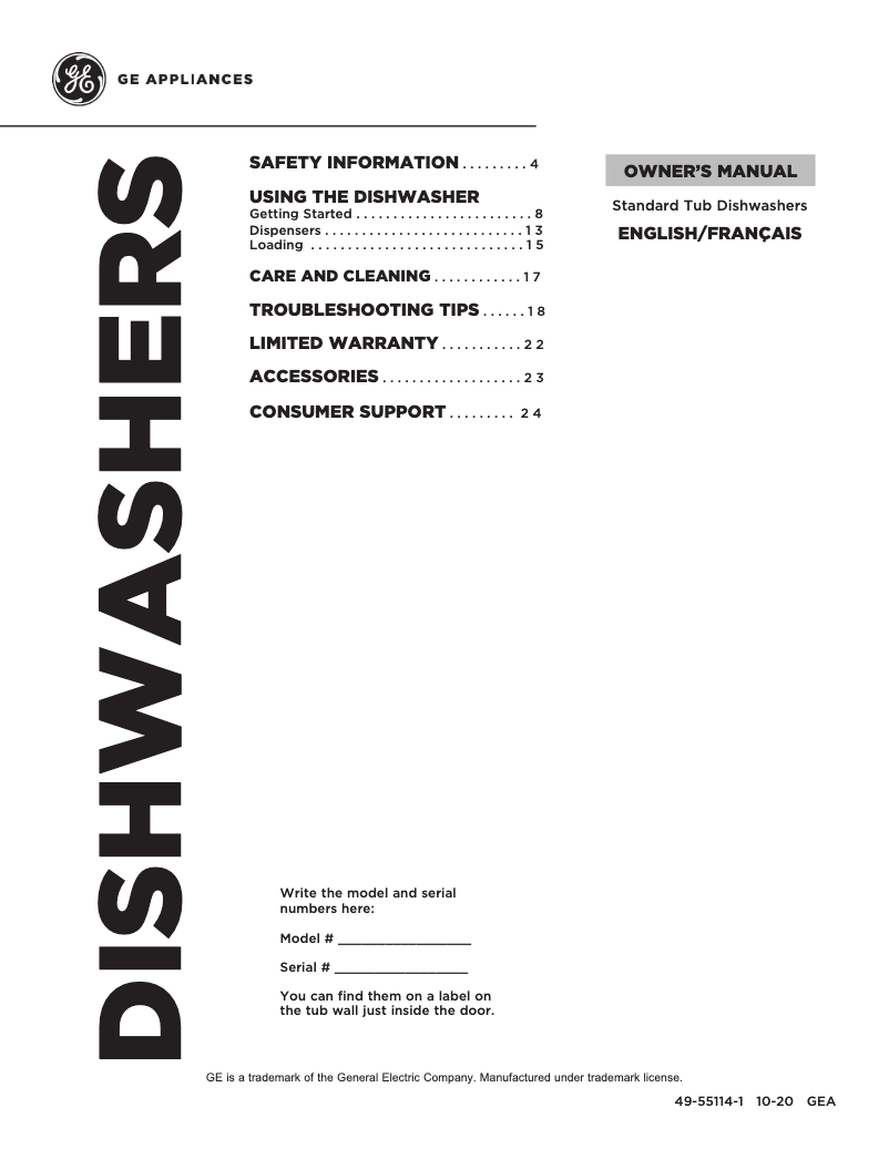 Page 1 de la notice Manuel d'utilisation et d'entretien GE Spacemaker GSM2200VWW