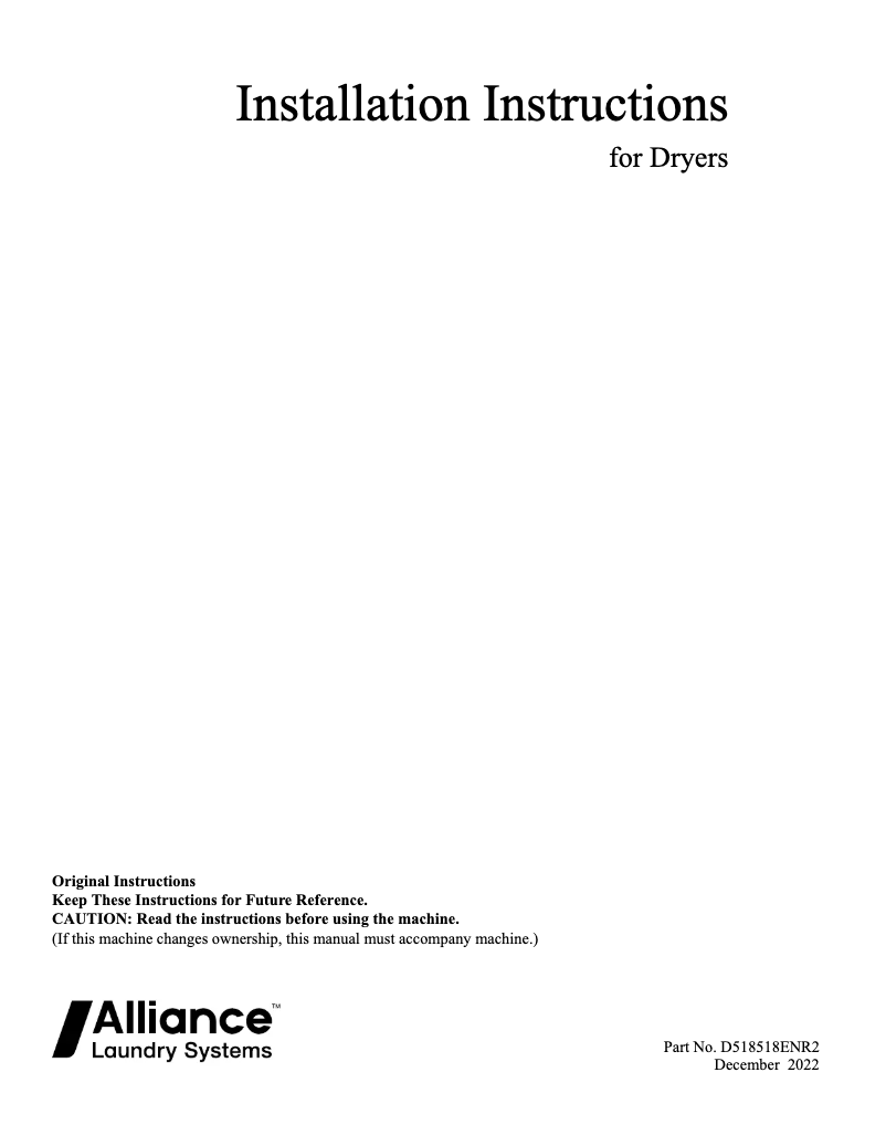 Página 1 del manual Guía de instalación Speed Queen DR7004BE
