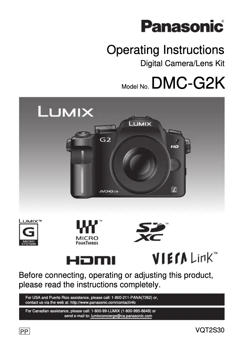 Page 1 de la notice Manuel utilisateur Panasonic Lumix DMC-G2K