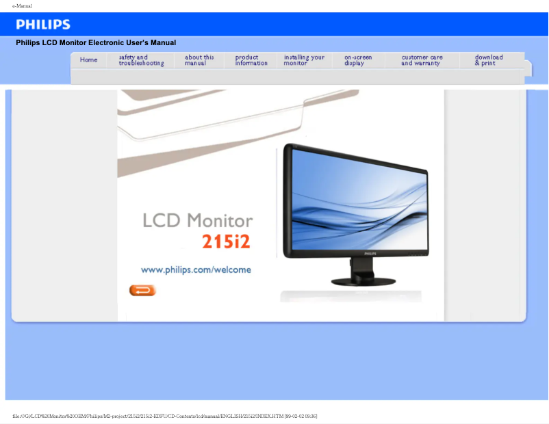 Page 1 of the manual User Manual Philips 215I2SB