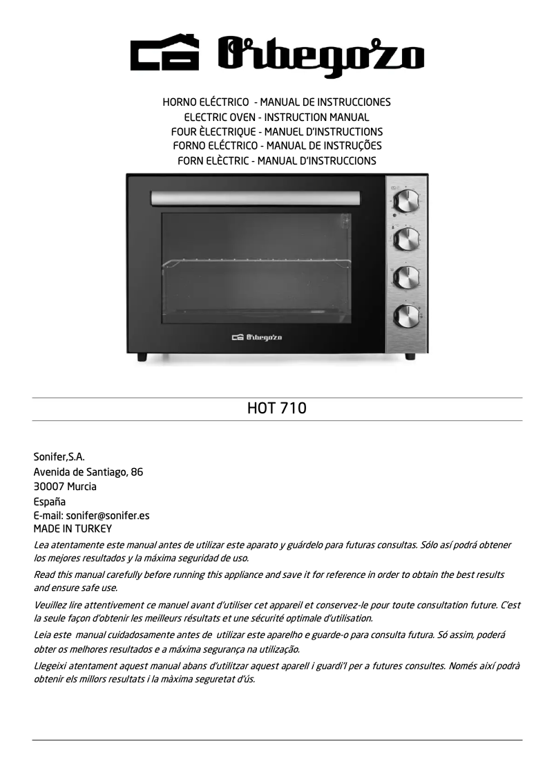 Page 1 de la notice Manuel utilisateur Orbegozo HOT 710