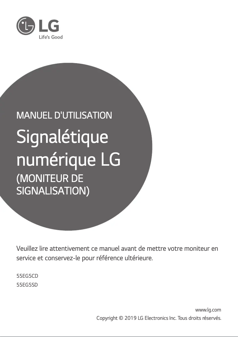 Page 1 de la notice Manuel utilisateur LG 55EG5CD