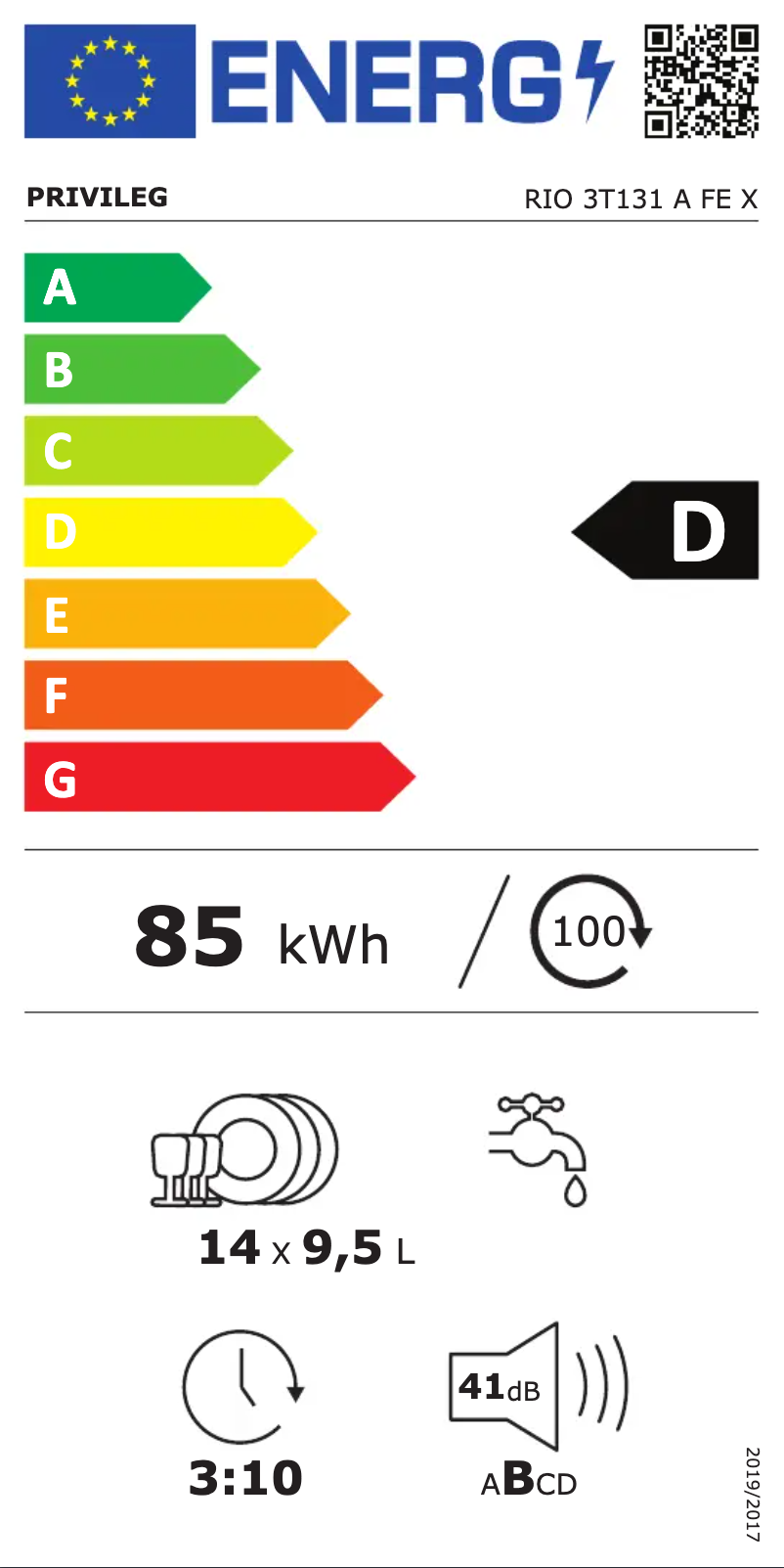 Página 1 del manual Etiqueta energética Privileg RIO 3T131 A FE X