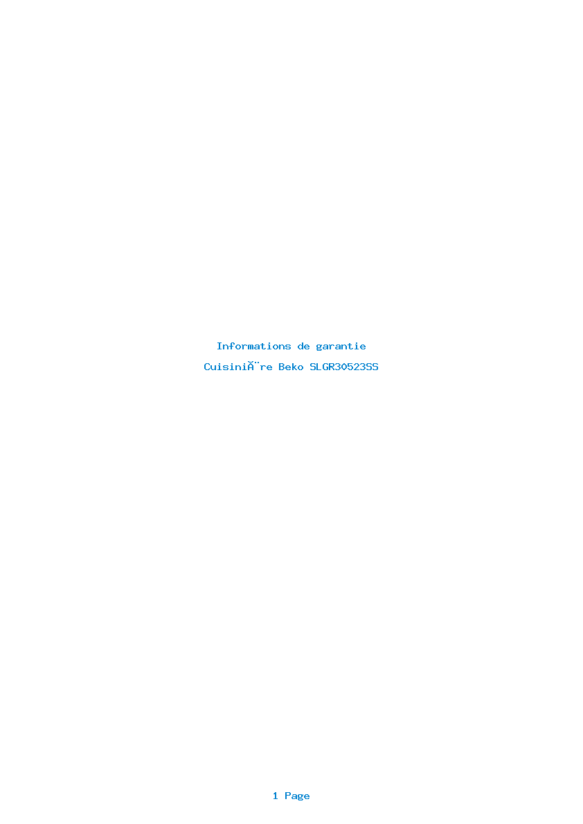 Page 1 de la notice Informations de garantie Beko SLGR30523SS