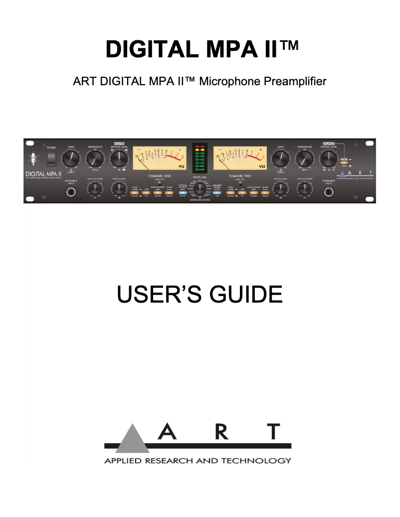 Page 1 de la notice Manuel utilisateur ART Digital MPA II