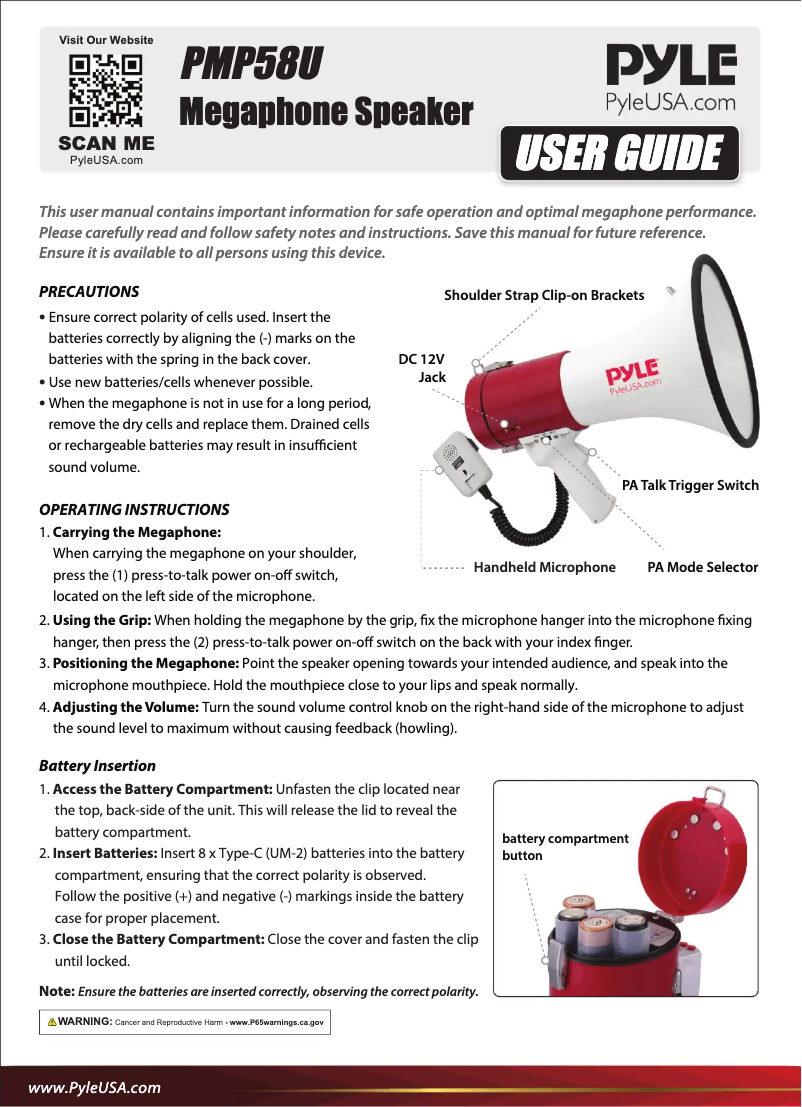 Page 1 de la notice Manuel utilisateur Pyle PMP58U