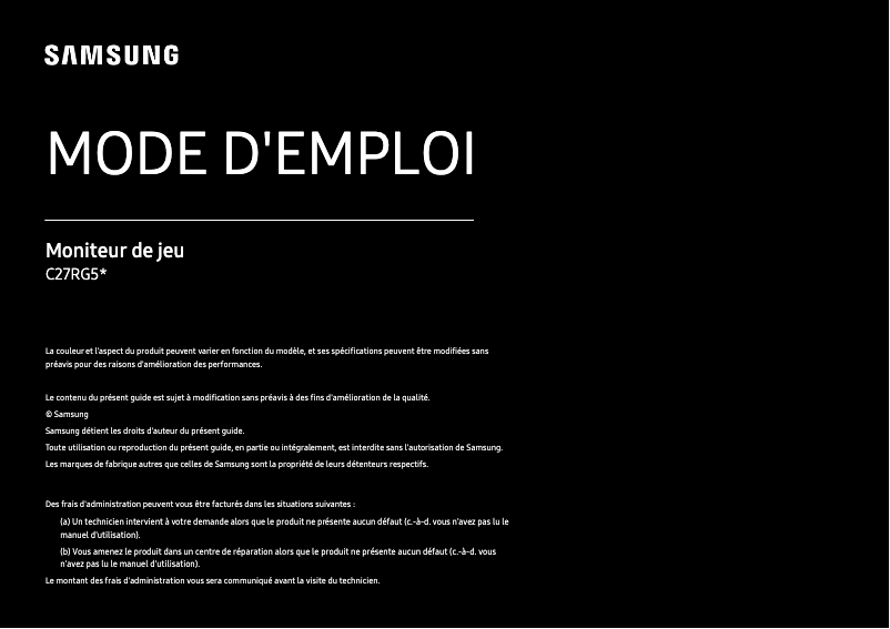 Page 1 de la notice Manuel utilisateur Samsung C27RG50FQM