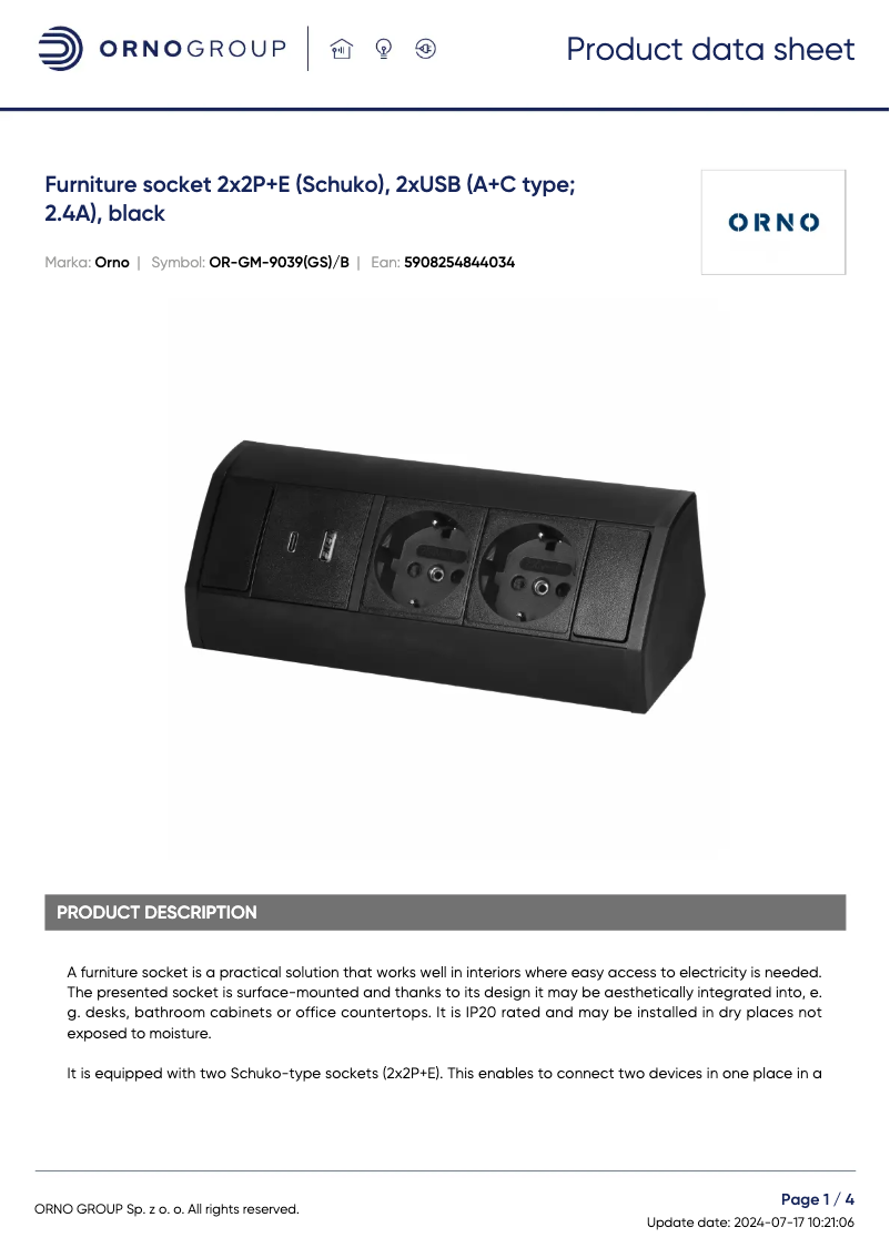 Page 1 de la notice Fiche technique ORNO OR-GM-9039