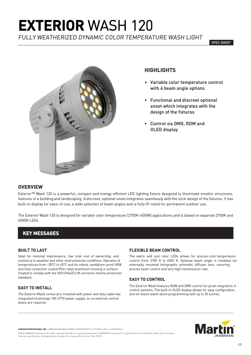 Page 1 de la notice Fiche technique Martin Exterior Wash 120