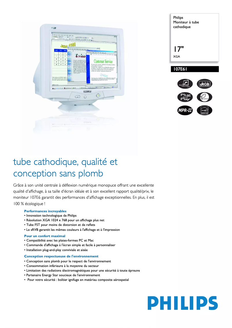 Página 1 del manual Ficha técnica Philips 107E61