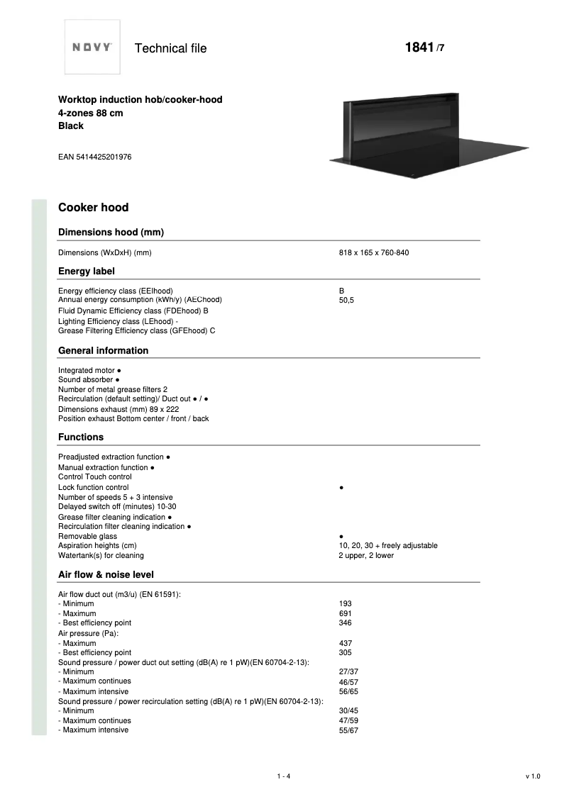 Page 1 de la notice Fiche technique Novy Panorama Power 1841