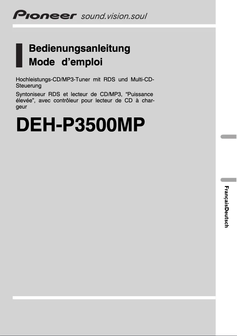 Page 1 de la notice Manuel utilisateur Pioneer DEH-P3500MP