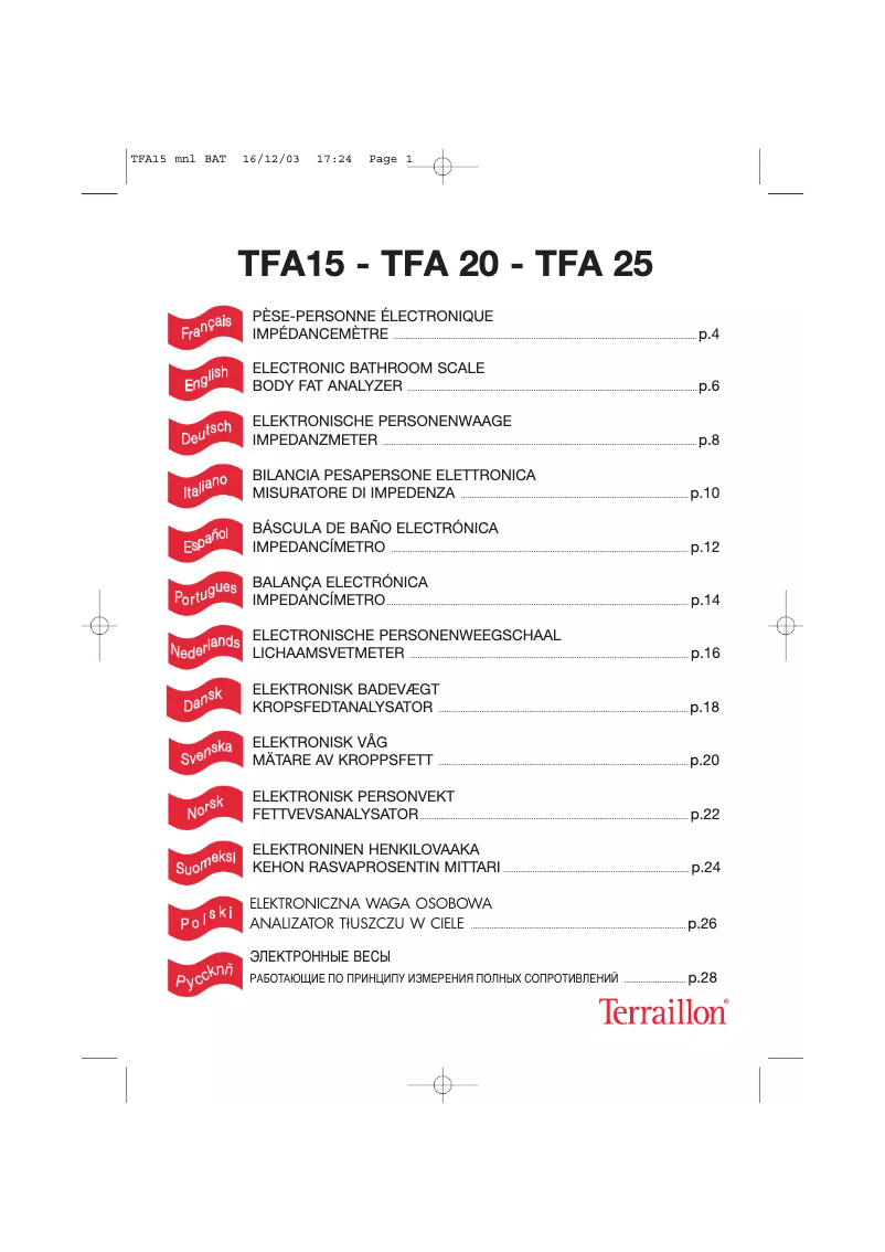 Page 1 de la notice Manuel utilisateur Terraillon TFA 15