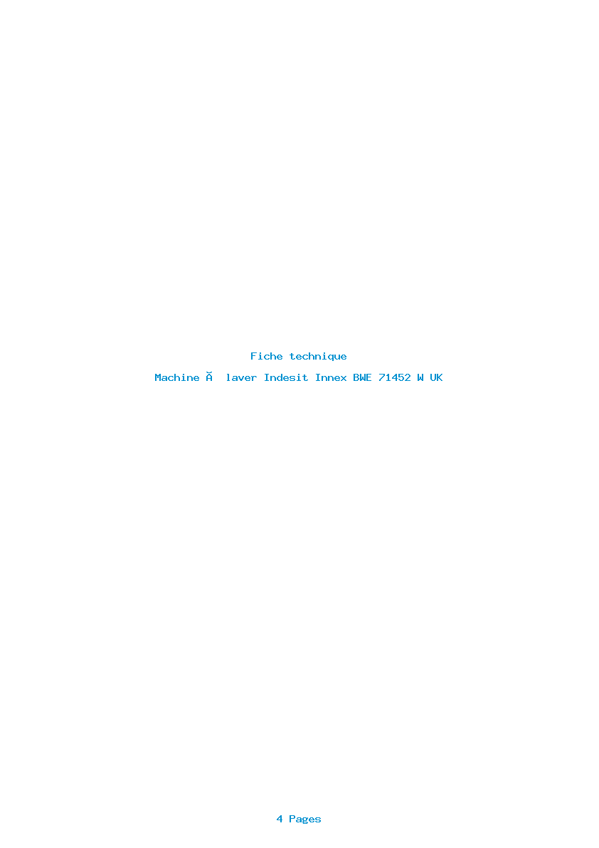 Page 1 de la notice Fiche technique Indesit Innex BWE 71452 W UK